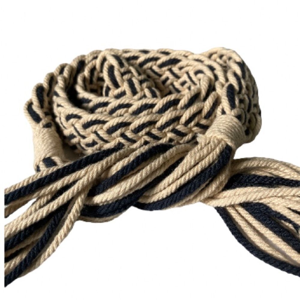 MACRAME Boho Gypsy Hippie Belt with Cords Waist Navy Blue Beige 36 inches